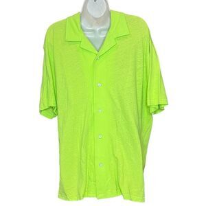 RAG & BONE Avery Short Sleeve Linen & Cotton Button Up T in Lime Green NWT Size